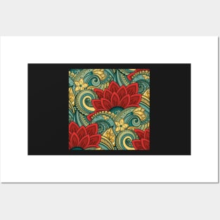 Paisley Print with Vintage Floral Motifs Posters and Art